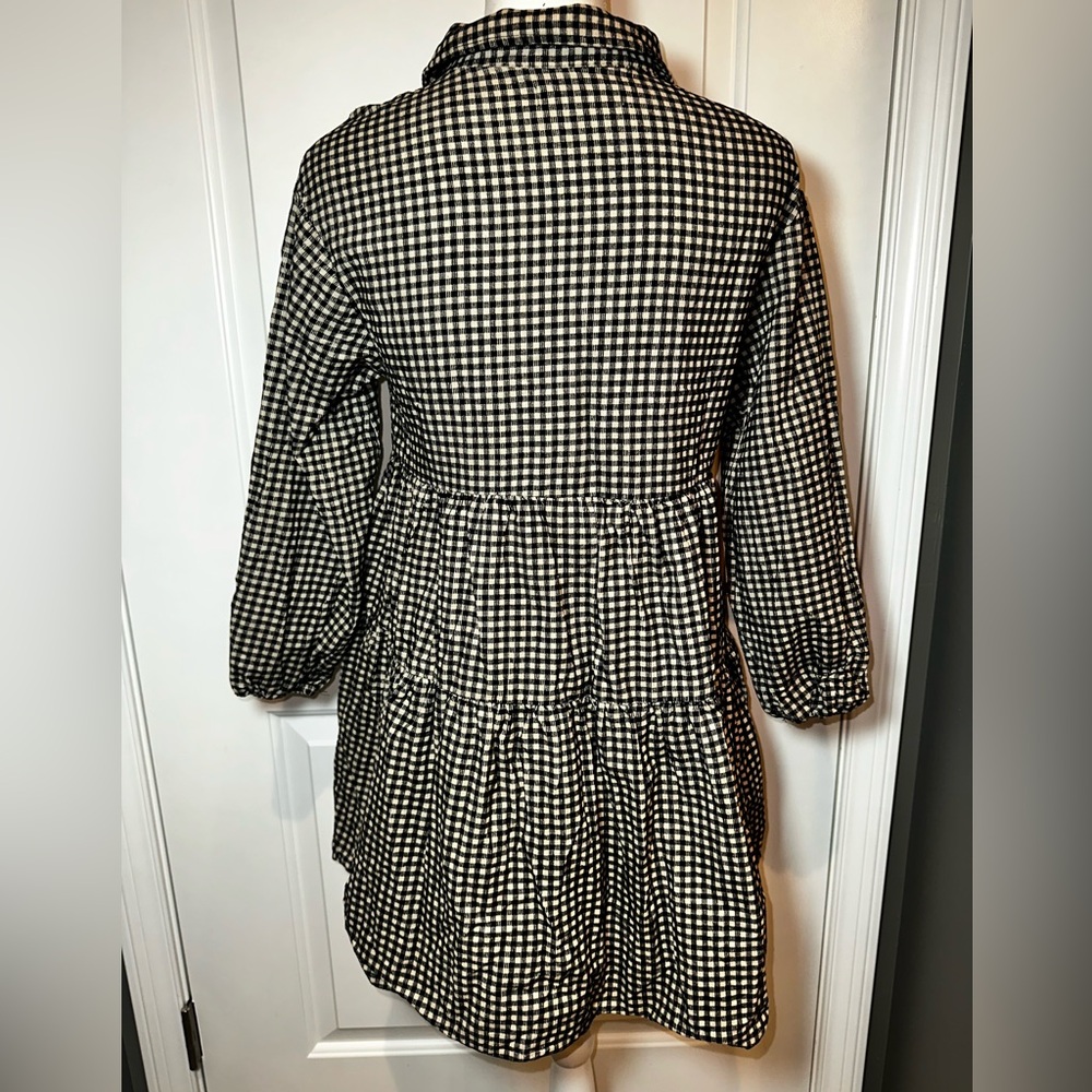 Zara Black Cream Gingham Tiered Babydoll Blouse Women’s 13/14 - Picture 3 of 10